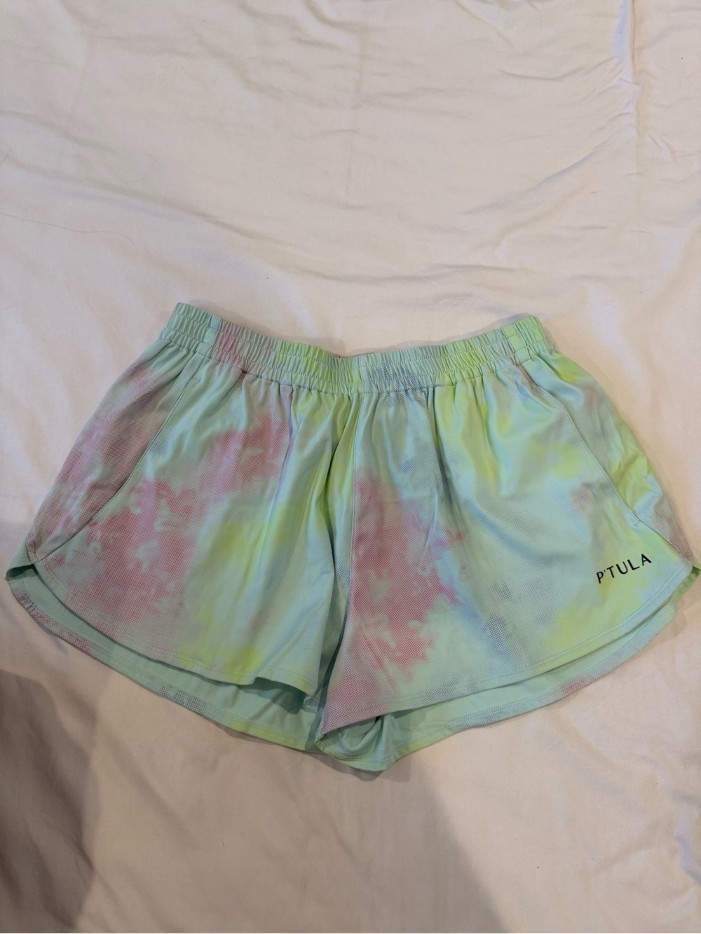 P'tula Women's Tie-Dye Active Shorts in Pastel Mint & Pink